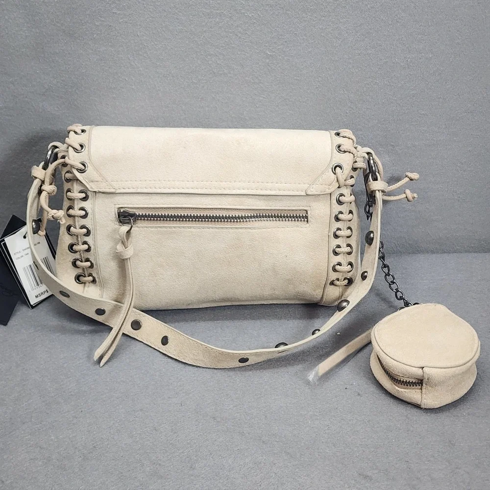 Ed Hardy Shoulder Bag Tan Faux Suede Lace Up Studded Y2K Women OS EHH392R1B NWT